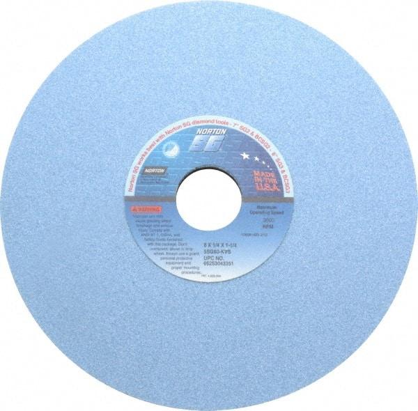 Norton - 8" Diam x 1-1/4" Hole x 1/4" Thick, K Hardness, 60 Grit Surface Grinding Wheel - Ceramic, Type 1, Medium Grade, 3,600 Max RPM, Vitrified Bond, No Recess - Americas Industrial Supply
