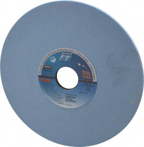 Norton - 8" Diam x 1-1/4" Hole x 1/4" Thick, K Hardness, 80 Grit Surface Grinding Wheel - Ceramic, Type 1, Medium Grade, 3,600 Max RPM, Vitrified Bond, No Recess - Americas Industrial Supply