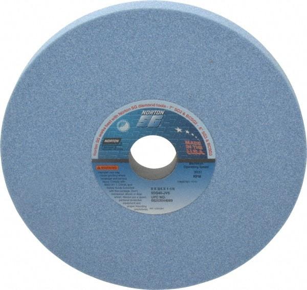 Norton - 8" Diam x 1-1/4" Hole x 3/4" Thick, J Hardness, 46 Grit Surface Grinding Wheel - Ceramic, Type 1, Coarse Grade, 3,600 Max RPM, Vitrified Bond, No Recess - Americas Industrial Supply