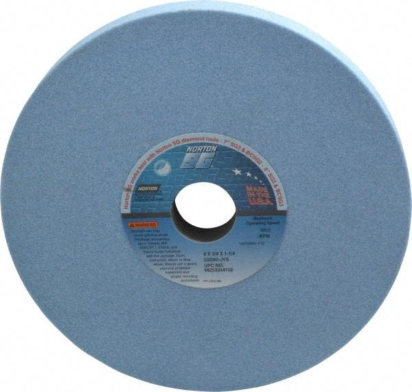 Norton - 8" Diam x 1-1/4" Hole x 3/4" Thick, J Hardness, 60 Grit Surface Grinding Wheel - Ceramic, Type 1, Medium Grade, 3,600 Max RPM, Vitrified Bond, No Recess - Americas Industrial Supply