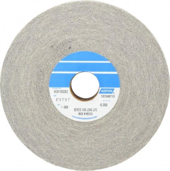 Norton - 6" Diam, 1" Face Width, 1" Center Hole, Medium Grade, Aluminum Oxide Deburring Wheel - Convolute, Hard Density 8 Grade, 4,500 RPM - Americas Industrial Supply