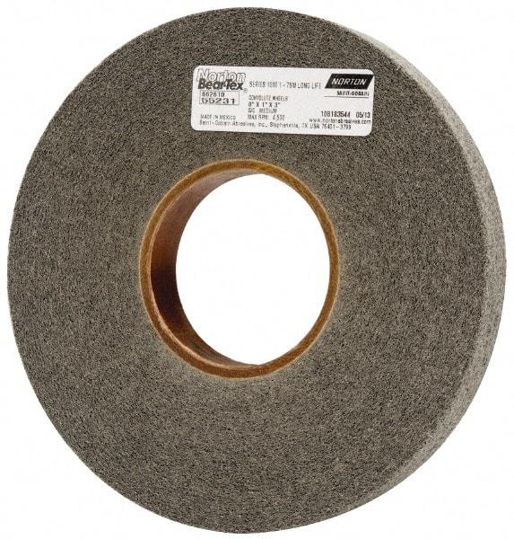 Norton - 8" Diam, 1" Face Width, 3" Center Hole, Medium Grade, Silicon Carbide Deburring Wheel - Convolute, Hard Density 7 Grade, 4,500 RPM - Americas Industrial Supply
