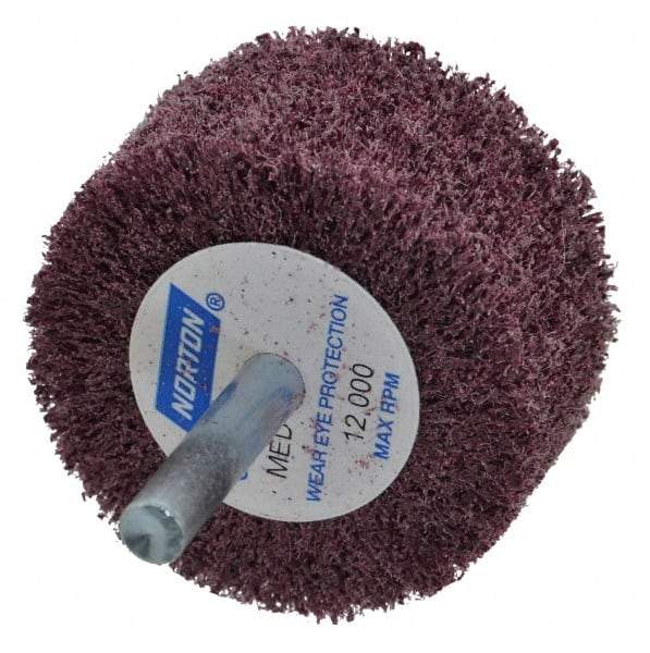 Norton - 2" Diam x 1" Face Width, Medium Aluminum Oxide Nonwoven Mounted Flap Wheel - 1/4" Shank Mount, 22,000 Max RPM - Americas Industrial Supply