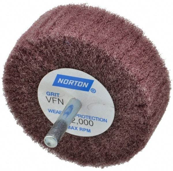 Norton - 3" Diam x 1" Face Width, Very Fine Aluminum Oxide Nonwoven Mounted Flap Wheel - 1/4" Shank Mount, 18,000 Max RPM - Americas Industrial Supply
