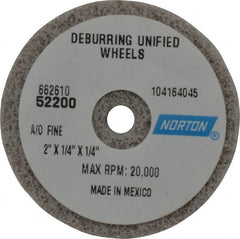Norton - 2" Diam, 1/4" Face Width, 1/4" Center Hole, Very Fine Grade, Aluminum Oxide Deburring Wheel - Unitized, Medium Grade, 20,000 RPM - Americas Industrial Supply