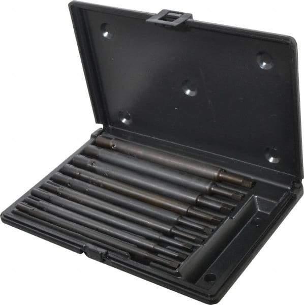 Walton - #0 to 1/2" Tap Extension Set - Alloy Steel, 8" Overall Length, 5/8" Max Outside Diam, 0.219, 0.318, 0.323, 0.367, 0.381, (4) 0.255" Extension Shank Diam, 9 Piece Set - Americas Industrial Supply