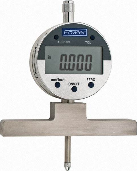 Fowler - 0" to 22" Alloy Steel Electronic Depth Gage - 0.0008" Accuracy, 0.01mm Resolution, 4" Base Length - Americas Industrial Supply