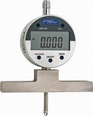 Fowler - 0" to 22" Alloy Steel Electronic Depth Gage - 0.0008" Accuracy, 0.01mm Resolution, 4" Base Length - Americas Industrial Supply
