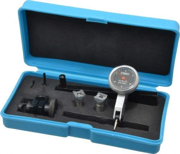 Fowler - 8 Piece, 0" to 0.03" Measuring Range, 1-1/8" Dial Diam, 0-15-0 Dial Reading, Black Dial Test Indicator Kit - 0.4" Contact Point Length, 0.04 & 0.08" Ball Diam, 0.0005" Dial Graduation - Americas Industrial Supply
