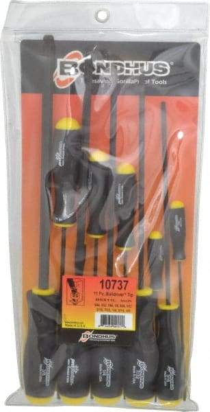 Bondhus - 11 Piece, 5/64 to 3/8" Ball End Hex Driver Set - Comes in Vinyl Pouch - Americas Industrial Supply