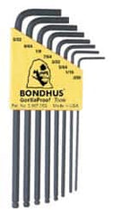 Bondhus - 8 Piece L-Key Ball End Hex Key Set - Hex Range 0.05 to 5/32" - Americas Industrial Supply