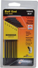 Bondhus - 7 Piece L-Key Ball End Hex Key Set - Hex Range 5/64 to 3/16" - Americas Industrial Supply