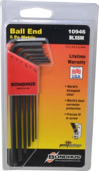 Bondhus - 6 Piece L-Key Ball End Hex Key Set - Americas Industrial Supply