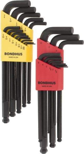 Bondhus - 22 Piece L-Key Ball End Hex Key Set - Hex Range 0.05 to 3/8" - Americas Industrial Supply