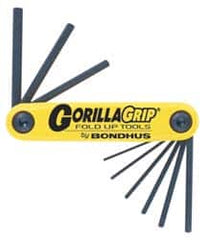 Bondhus - 9 Piece Fold-Up Hex Key Set - Hex Range 5/64 to 1/4" - Americas Industrial Supply