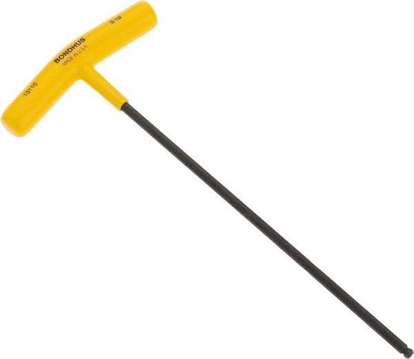 Bondhus - 3/16" Hex, T-Handle Cushion Grip, Ball End Hex Key - 9-13/64" OAL, Protanium High Torque Steel, Inch System of Measurement - Americas Industrial Supply
