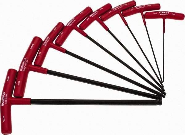 Bondhus - 8 Piece T-Handle Ball End Hex Key Set - Hex Range 2 to 10mm, Alloy Steel - Americas Industrial Supply
