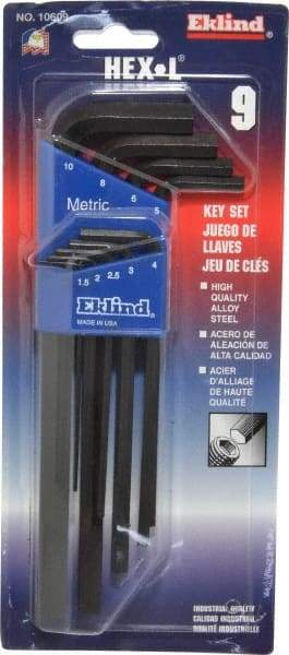 Eklind - 9 Piece L-Key Hex Key Set - Hex Range 1.5 to 10mm - Americas Industrial Supply