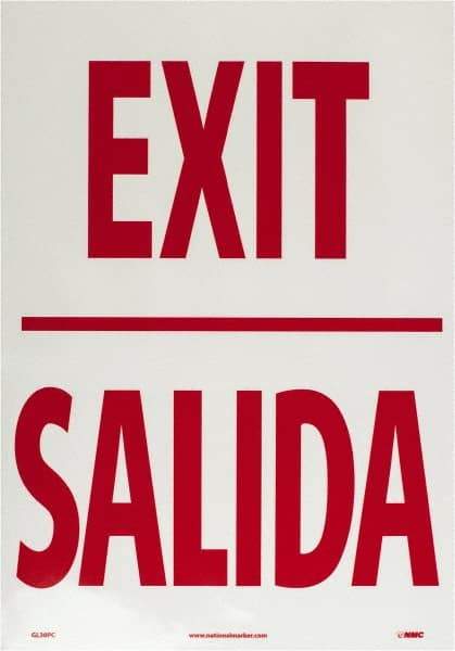 NMC - Exit, Pressure Sensitive Vinyl Exit Sign - 14" Wide x 20" High, English/Spanish, Glow-in-the-Dark - Americas Industrial Supply