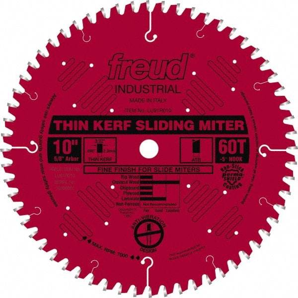 Freud - 10" Diam, 5/8" Arbor Hole Diam, 60 Tooth Wet & Dry Cut Saw Blade - Carbide-Tipped, Standard Round Arbor - Americas Industrial Supply