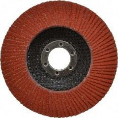 3M - 80 Grit, 4-1/2" Disc Diam, 7/8" Center Hole, Type 27 Ceramic Flap Disc - 13,300 Max RPM, Cloth Backing, Arbor Attaching System, Coated - Americas Industrial Supply