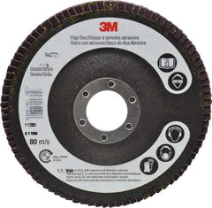 3M - 120 Grit, 4-1/2" Disc Diam, 7/8" Center Hole, Type 27 Ceramic Flap Disc - 13,300 Max RPM, Cloth Backing, Arbor Attaching System, Coated - Americas Industrial Supply