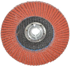 3M - 40 Grit, 4-1/2" Disc Diam, 5/8-11 Center Hole, Type 27 Ceramic Flap Disc - 13,300 Max RPM, Cloth Backing, Arbor Attaching System, Coated - Americas Industrial Supply