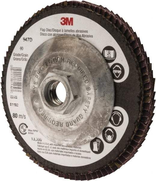 3M - 60 Grit, 4-1/2" Disc Diam, 5/8-11 Center Hole, Type 27 Ceramic Flap Disc - 13,300 Max RPM, Cloth Backing, Arbor Attaching System, Coated - Americas Industrial Supply