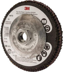 3M - 60 Grit, 4-1/2" Disc Diam, 5/8-11 Center Hole, Type 27 Ceramic Flap Disc - 13,300 Max RPM, Cloth Backing, Arbor Attaching System, Coated - Americas Industrial Supply