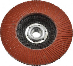 3M - 120 Grit, 4-1/2" Disc Diam, 5/8-11 Center Hole, Type 27 Ceramic Flap Disc - 13,300 Max RPM, Cloth Backing, Arbor Attaching System, Coated - Americas Industrial Supply