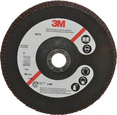 3M - 40 Grit, 7" Disc Diam, 7/8" Center Hole, Type 27 Ceramic Flap Disc - 8,600 Max RPM, Cloth Backing, Arbor Attaching System, Coated - Americas Industrial Supply