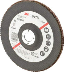 3M - 60 Grit, 7" Disc Diam, 7/8" Center Hole, Type 27 Ceramic Flap Disc - 8,600 Max RPM, Cloth Backing, Arbor Attaching System, Coated - Americas Industrial Supply