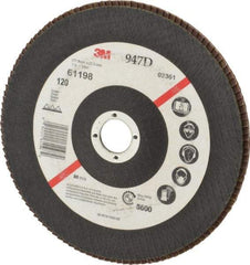 3M - 120 Grit, 7" Disc Diam, 7/8" Center Hole, Type 27 Ceramic Flap Disc - 8,600 Max RPM, Cloth Backing, Arbor Attaching System, Coated - Americas Industrial Supply