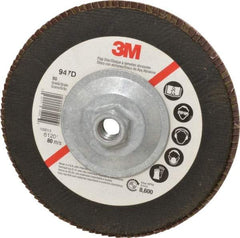 3M - 80 Grit, 7" Disc Diam, 5/8-11 Center Hole, Type 27 Ceramic Flap Disc - 8,600 Max RPM, Cloth Backing, Arbor Attaching System, Coated - Americas Industrial Supply