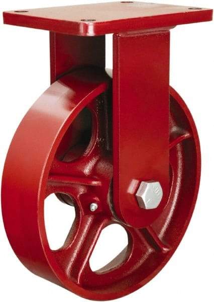 Hamilton - 10" Diam x 2-1/2" Wide x 12-1/2" OAH Top Plate Mount Rigid Caster - Cast Iron, 2,500 Lb Capacity, Straight Roller Bearing, 5-1/2 x 7-1/2" Plate - Americas Industrial Supply