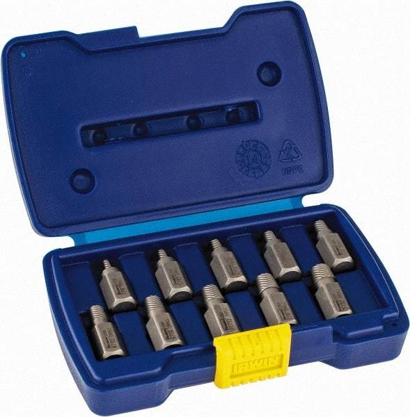 Irwin Hanson - 10 Piece Spiral Flute Screw Extractor Set - Screw Range 1/8 to 13/32" - Americas Industrial Supply