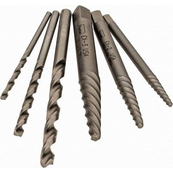 Irwin - 6 Piece Spiral Flute Screw Extractor Set - Screw Range 3/16 to 7/16" - Americas Industrial Supply