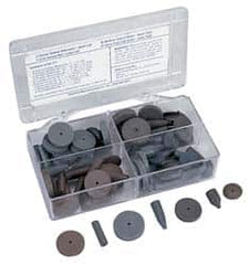 Cratex - 76 Piece Rubber Abrasive Point Set - Includes 8 Tapered Edge Wheels, 24 Straight Wheels, 16 Cylinder Points, 24 Bullet Points, 2 Wheel Mandrels & 2 Point Mandrels - Americas Industrial Supply