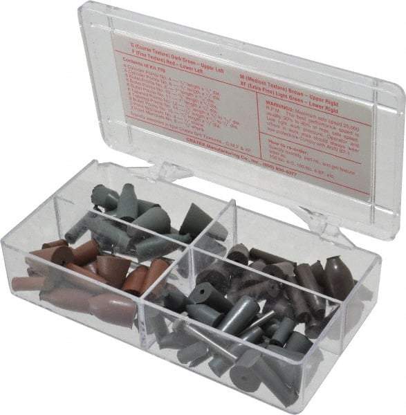 Cratex - 68 Piece Rubber Point Test Set - Includes 16 Cylinder Points, 32 Bullet Points, 16 Tapered Points & 4 Point Mandrels - Americas Industrial Supply