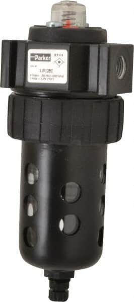 Parker - 1/4" Port, 46 CFM Coalescing Filter - Polycarbonate Bowl, Manual Drain, Modular Connection, 150 Max psi - Americas Industrial Supply
