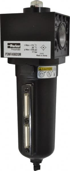 Parker - 1" Port Coalescing Filter - Aluminum Bowl, Manual Drain, 250 Max psi, 3.62" Long x 11.9" High - Americas Industrial Supply