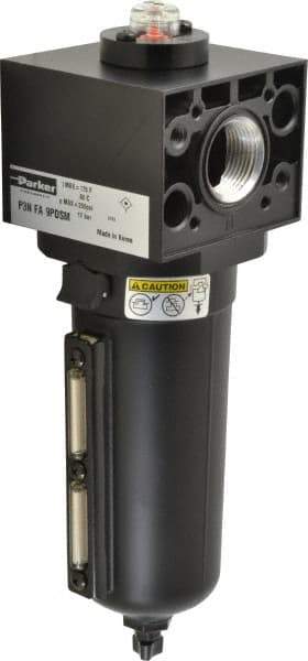 Parker - 1-1/2" Port Coalescing Filter - Aluminum Bowl, Manual Drain, 250 Max psi, 5.59" Long x 11.9" High - Americas Industrial Supply