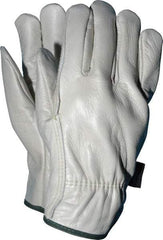 MCR Safety - Size M (8) Grain Cowhide General Protection Work Gloves - For Work & Driver, Uncoated, Slip-On Cuff, Full Fingered, Cream/Green, Paired - Americas Industrial Supply
