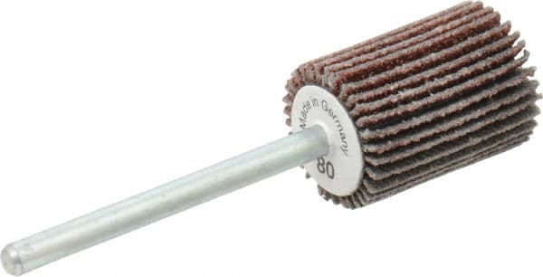 Value Collection - 5/8" Diam x 3/4" Face Width, Medium Aluminum Oxide Coated Mounted Flap Wheel - 1/8" Shank Mount, 80 Grit, X Weighted Cloth Backing, 40,000 Max RPM - Americas Industrial Supply