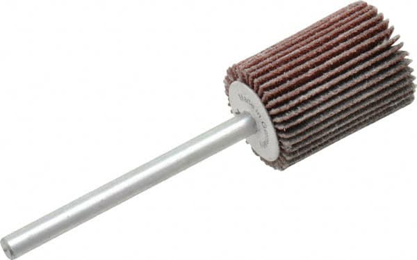 Value Collection - 5/8" Diam x 3/4" Face Width, Fine Aluminum Oxide Coated Mounted Flap Wheel - 1/8" Shank Mount, 120 Grit, X Weighted Cloth Backing, 40,000 Max RPM - Americas Industrial Supply
