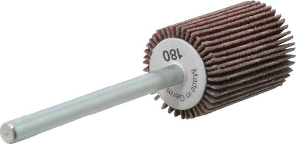 Value Collection - 5/8" Diam x 3/4" Face Width, Very Fine Aluminum Oxide Coated Mounted Flap Wheel - 1/8" Shank Mount, 180 Grit, X Weighted Cloth Backing, 40,000 Max RPM - Americas Industrial Supply