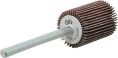 Value Collection - 5/8" Diam x 3/4" Face Width, Very Fine Aluminum Oxide Coated Mounted Flap Wheel - 1/8" Shank Mount, 180 Grit, X Weighted Cloth Backing, 40,000 Max RPM - Americas Industrial Supply