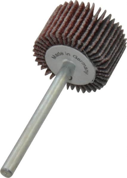 Value Collection - 3/4" Diam x 1/2" Face Width, Medium Aluminum Oxide Coated Mounted Flap Wheel - 1/8" Shank Mount, 80 Grit, X Weighted Cloth Backing, 35,000 Max RPM - Americas Industrial Supply