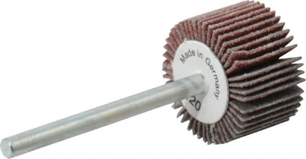 Value Collection - 3/4" Diam x 1/2" Face Width, Fine Aluminum Oxide Coated Mounted Flap Wheel - 1/8" Shank Mount, 120 Grit, X Weighted Cloth Backing, 35,000 Max RPM - Americas Industrial Supply