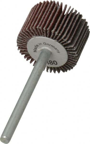 Value Collection - 3/4" Diam x 1/2" Face Width, Very Fine Aluminum Oxide Coated Mounted Flap Wheel - 1/8" Shank Mount, 180 Grit, X Weighted Cloth Backing, 35,000 Max RPM - Americas Industrial Supply